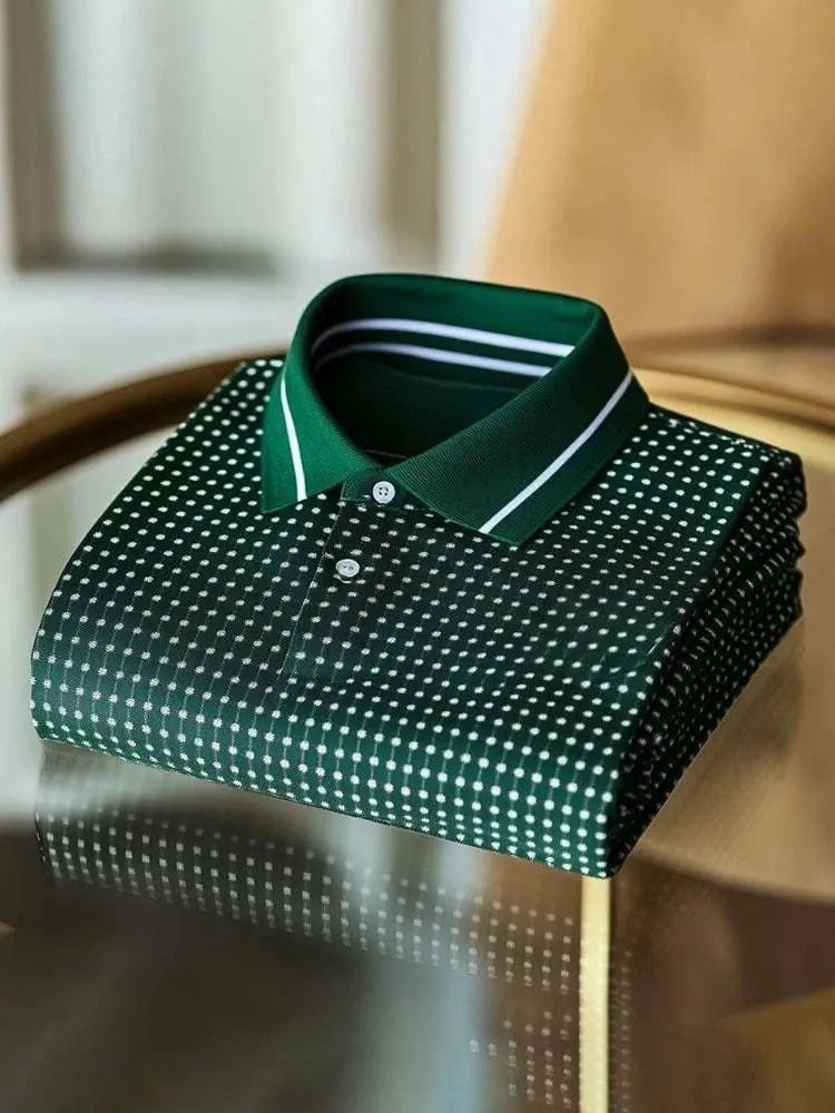 Trylly Premium Dark Green Dotted Polo T-Shirt for Men | Stylish Minimal Smart Fit Tee