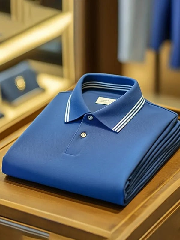 Trylly Premium Blue Solid Polo T-Shirt for Men | Elegant Minimal Smart Fit Tee