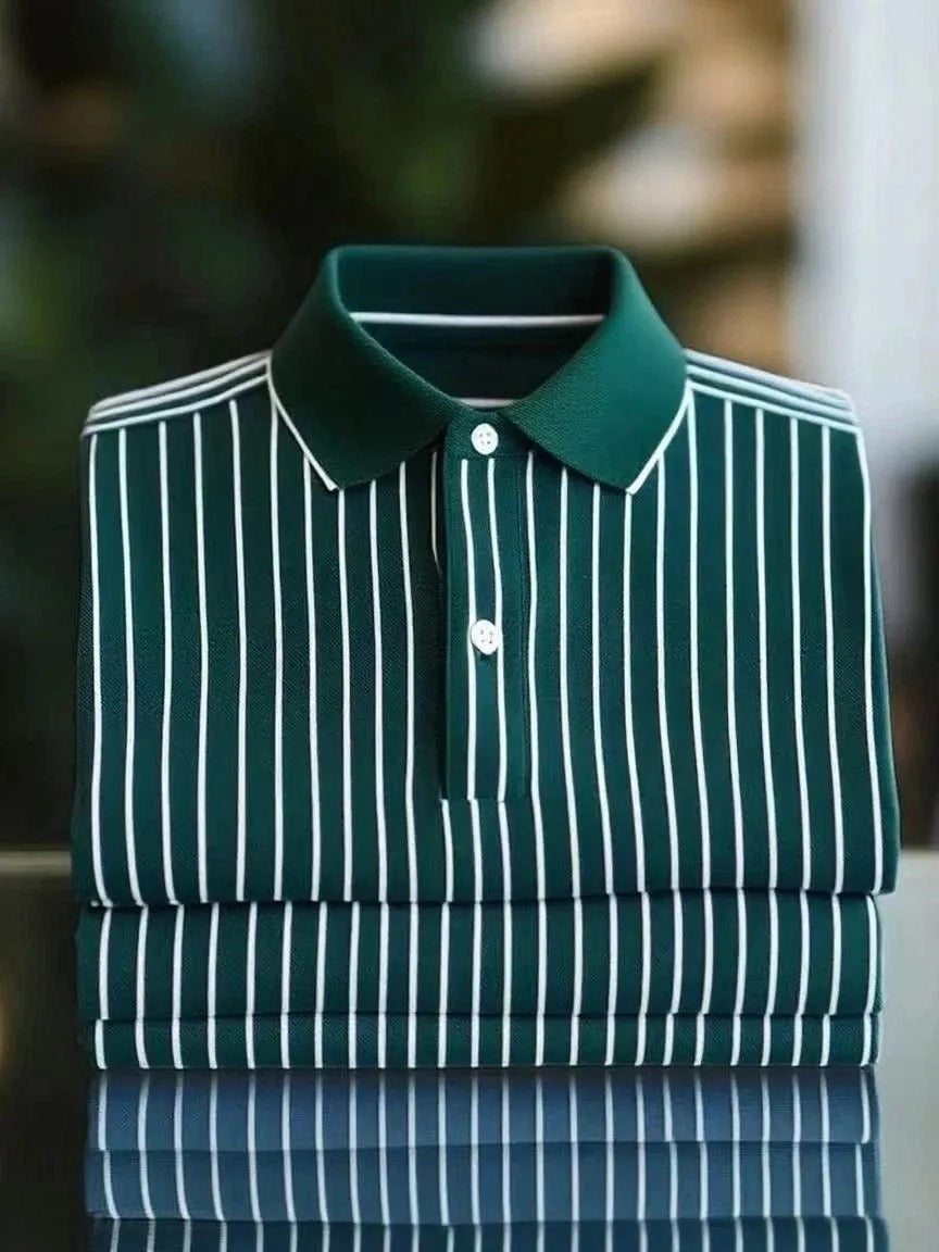 Trylly Premium Green Striped Polo T-Shirt for Men | Stylish Casual & Smart Fit Tee