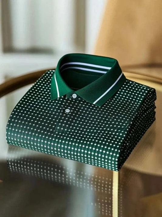 Trylly Premium Dark Green Dotted Polo T-Shirt for Men | Stylish Minimal Smart Fit Tee