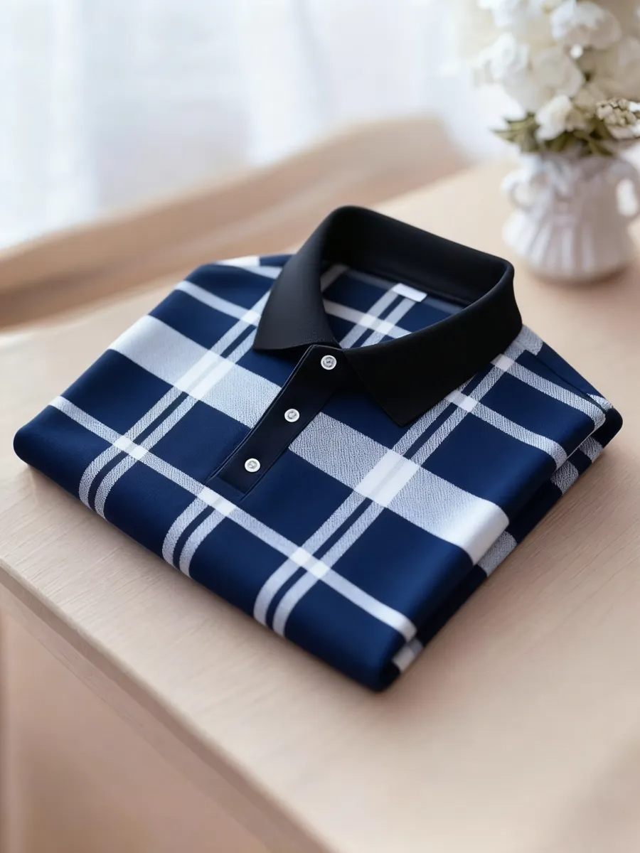 Trylly Premium Black Gold Checkered Polo T-Shirt for Men | Luxury Stylish Smart Fit Tee
