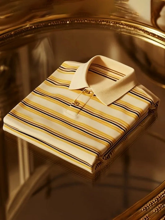 Trylly Premium Cream Yellow Striped Polo T-Shirt for Men | Classic Stylish Smart Fit Tee