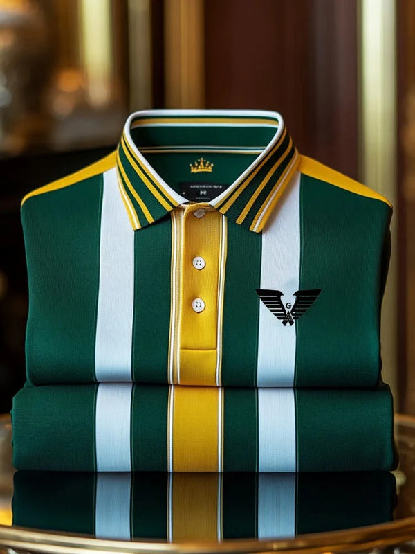 Trylly Premium Green Yellow Striped Polo T-Shirt for Men | Luxury Casual Smart Fit Tee
